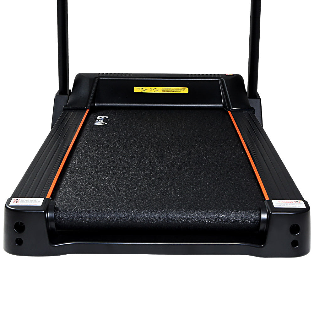 Everfit electric treadmill with auto-level incline for home gym fitness, featuring 450mm running surface and sturdy design.