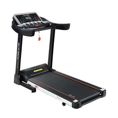 Everfit electric treadmill with auto-level incline for home gym exercise, featuring a 450mm running belt by Hlpmedical.