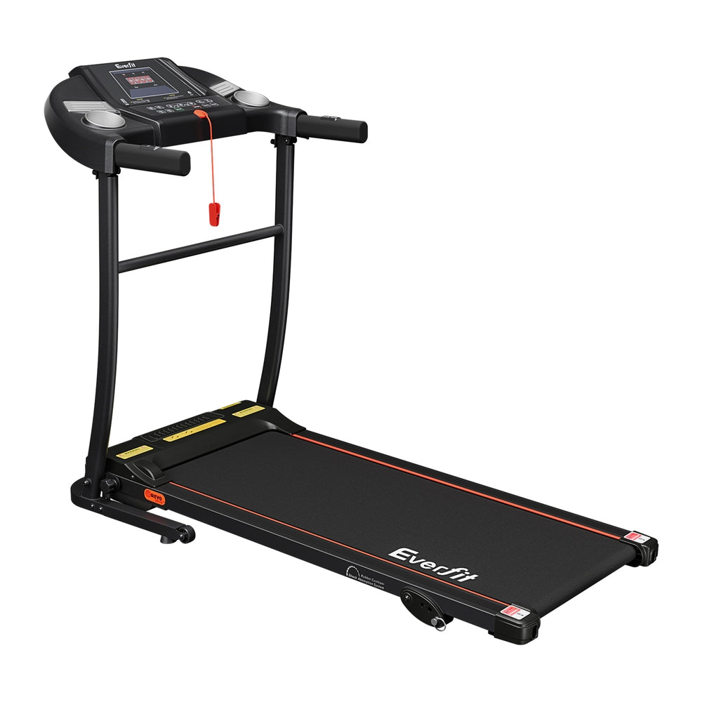 Hlpmedical Everfit electric treadmill with incline, home gym fitness equipment, black running surface and 400mm width for cardio exercise.