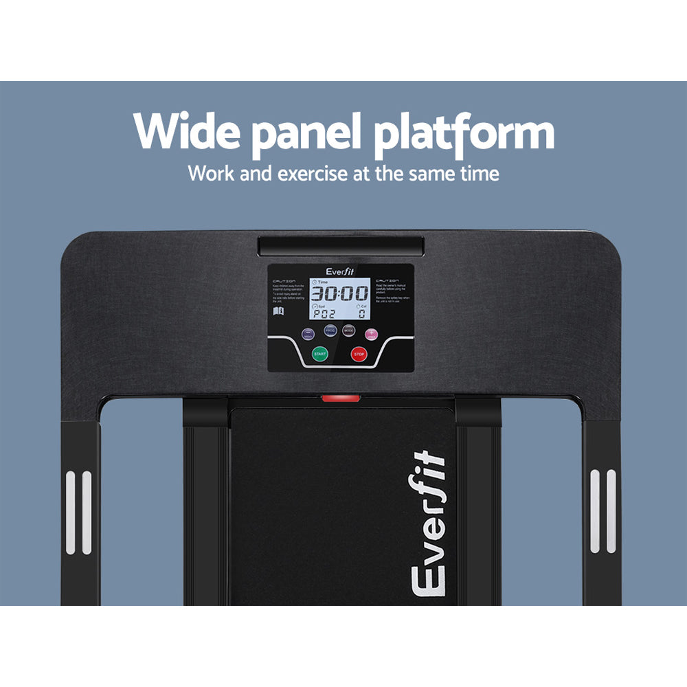 Everfit electric treadmill by Hlpmedical, fully foldable black home gym exercise equipment with 420mm running belt.