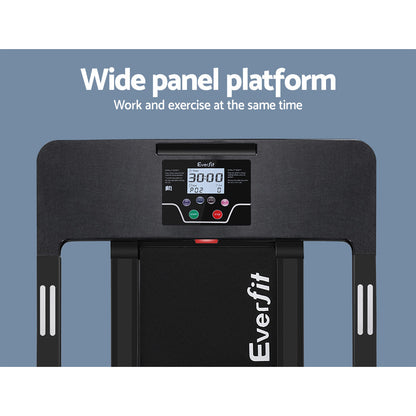 Everfit electric treadmill by Hlpmedical, fully foldable black home gym exercise equipment with 420mm running belt.