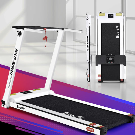 Everfit electric foldable treadmill by Hlpmedical, white home gym fitness equipment with 420mm running deck for exercise and cardio.