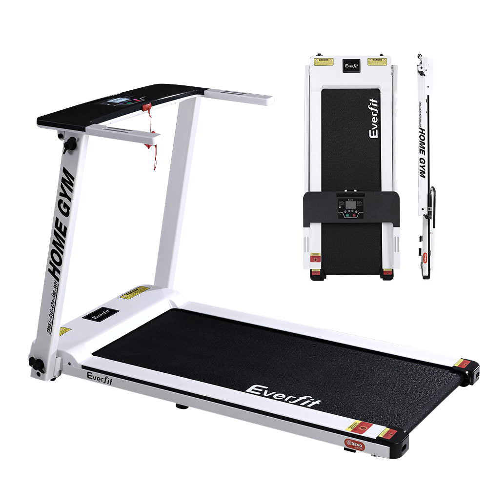 Everfit electric treadmill by Hlpmedical, fully foldable white sports and fitness equipment for home gym exercise.