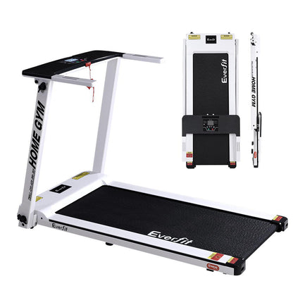 Everfit electric treadmill by Hlpmedical, fully foldable white sports and fitness equipment for home gym exercise.