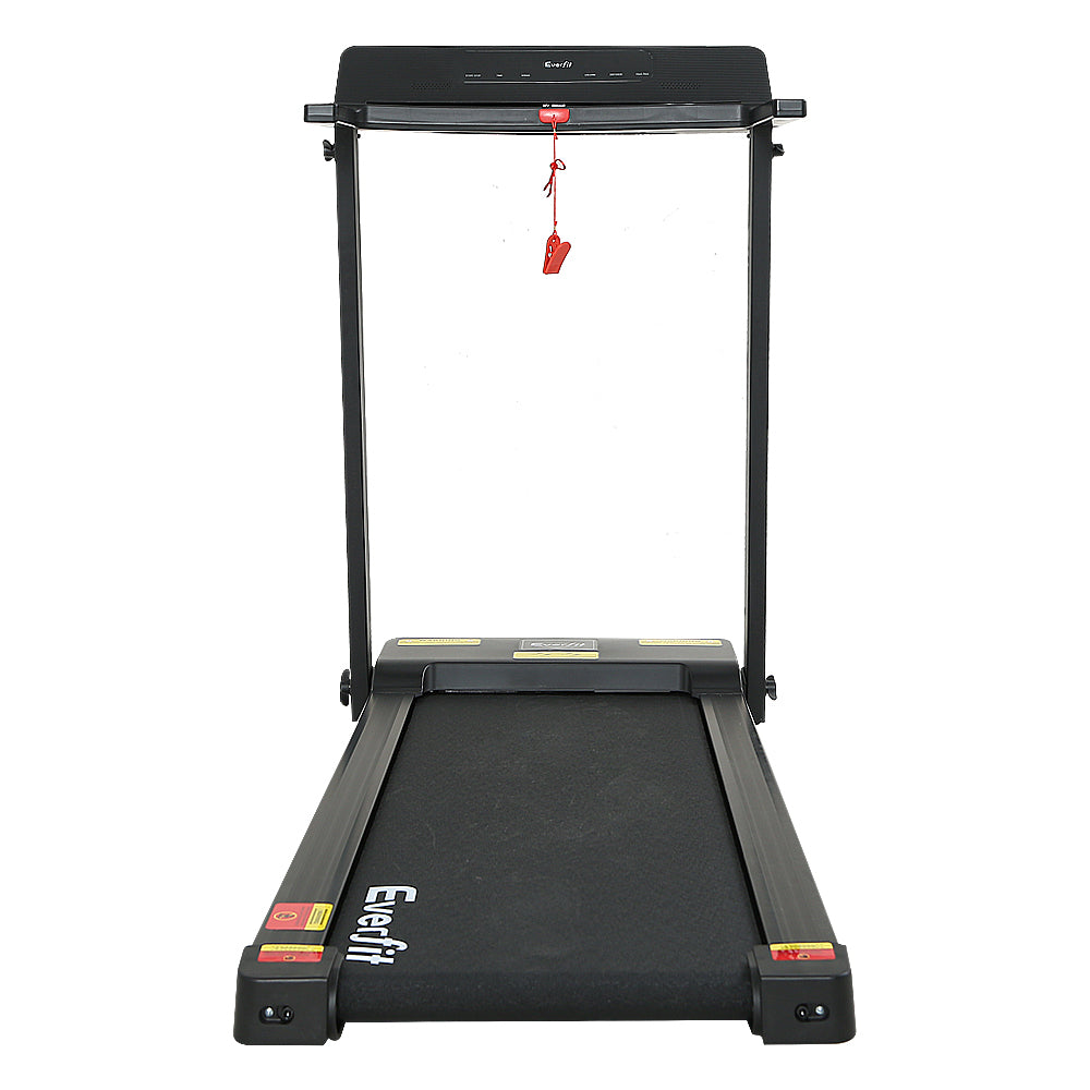 Everfit electric treadmill by Hlpmedical with a fully foldable black design, 450mm running deck for home gym fitness workouts.
