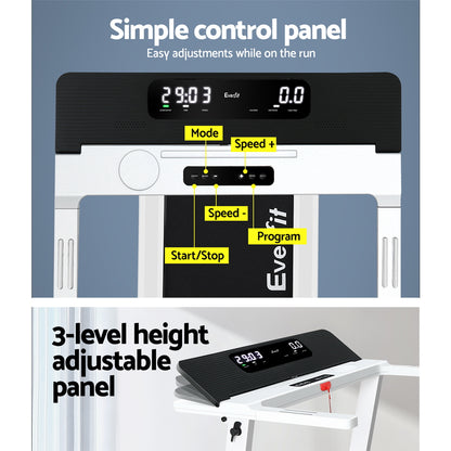 Everfit electric foldable treadmill by Hlpmedical with 450mm white running surface for home gym workouts.