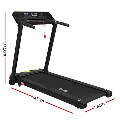 Everfit electric foldable treadmill in black with control knob, suitable for home gym and fitness exercise.