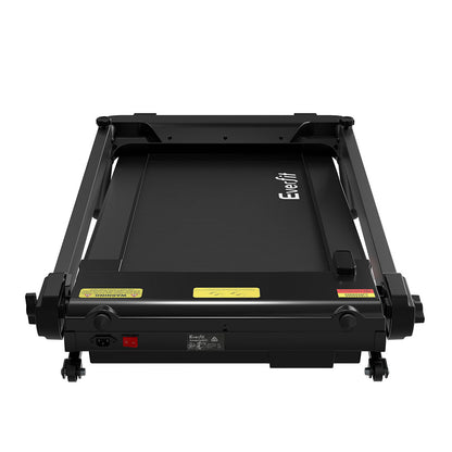 Everfit electric foldable treadmill by Hlpmedical, black with adjustable exercise knob, suitable for home gym fitness workouts.