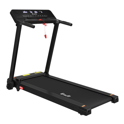 Everfit electric foldable treadmill in black with control knob, designed for home gym and fitness exercise.