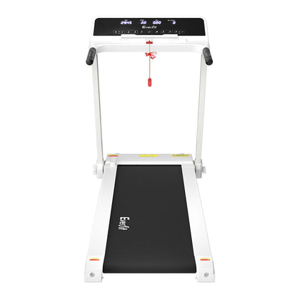 White Everfit electric foldable treadmill with control knob, designed for home gym exercise and fitness training.