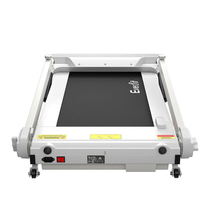 Everfit electric foldable treadmill in white with control knob, designed for home gym and fitness exercises.