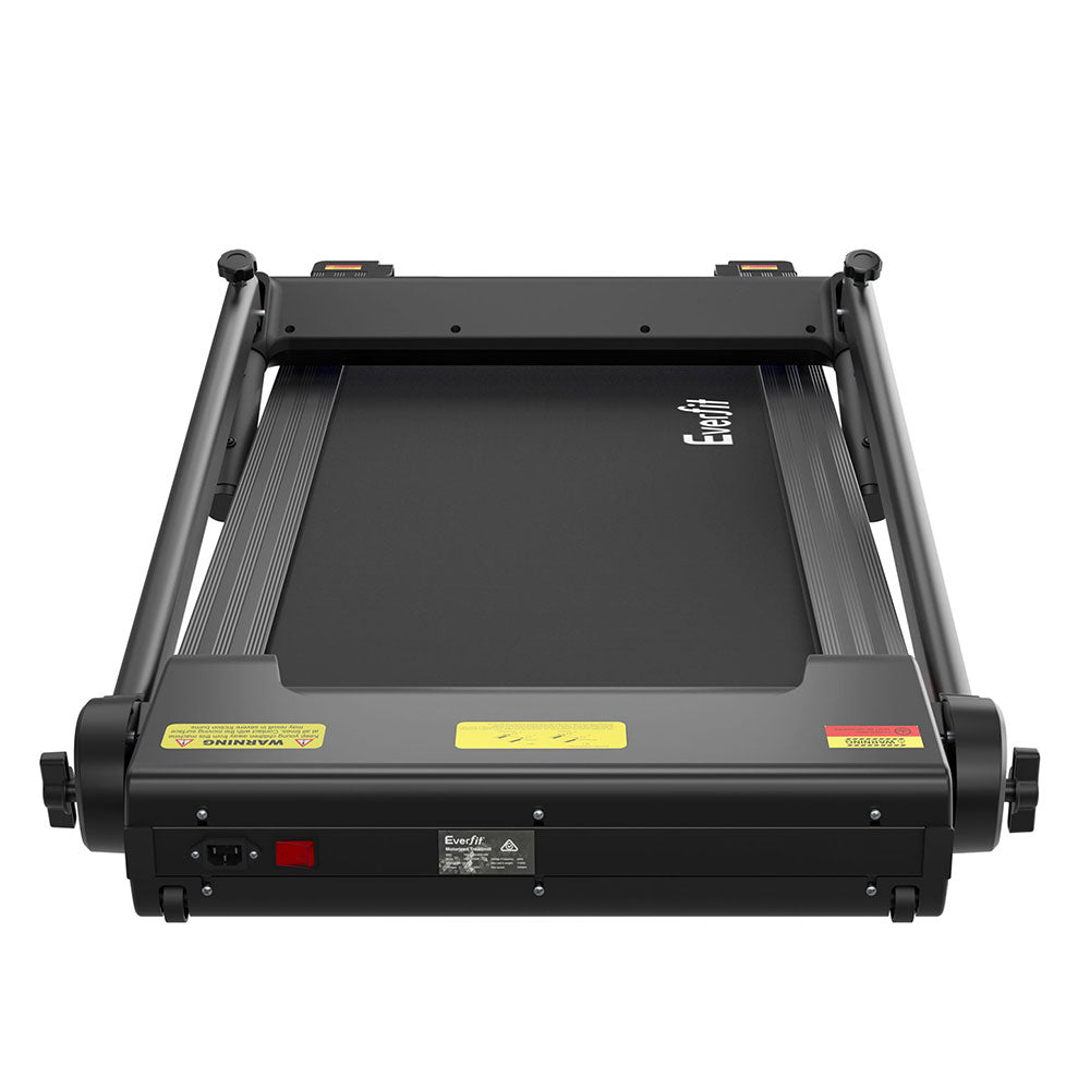 Everfit electric foldable treadmill by Hlpmedical, black with a control knob, designed for home gym and fitness workouts.