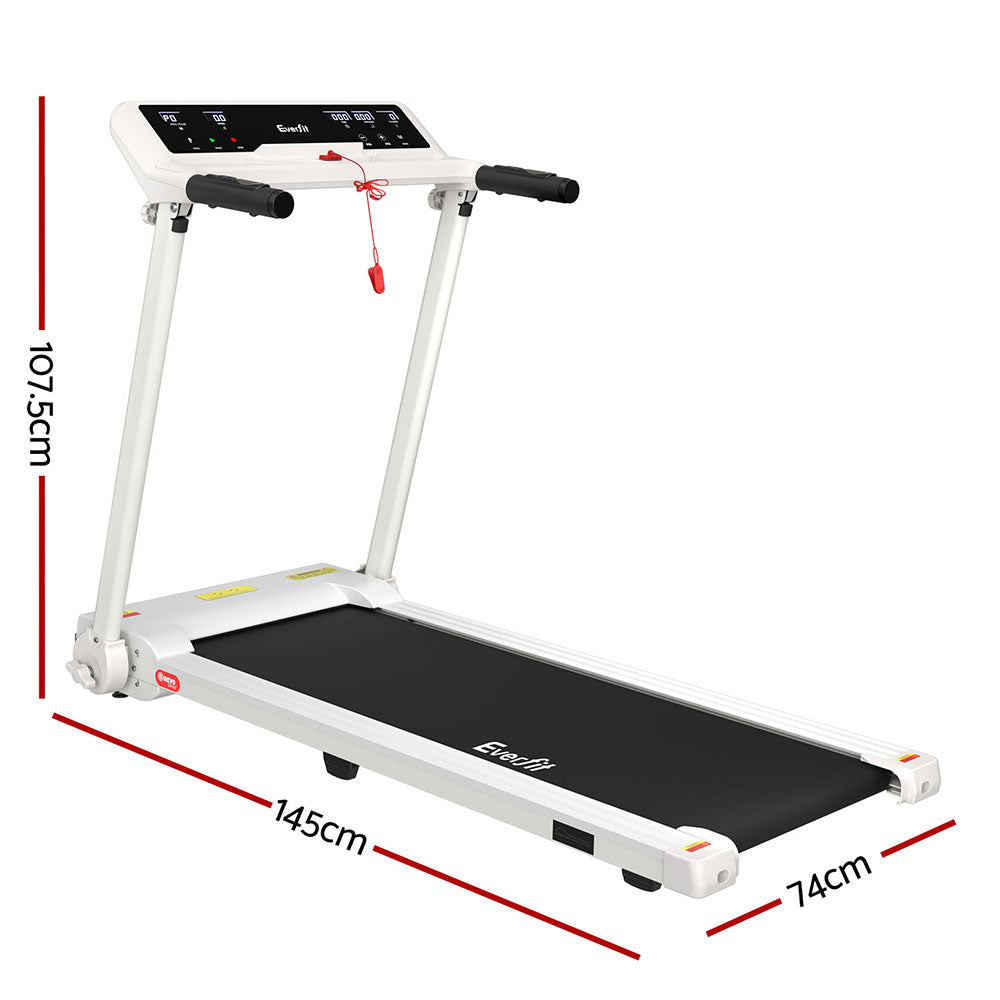 White Everfit electric treadmill with foldable design, 450mm width, for home gym fitness and exercise by Hlpmedical.