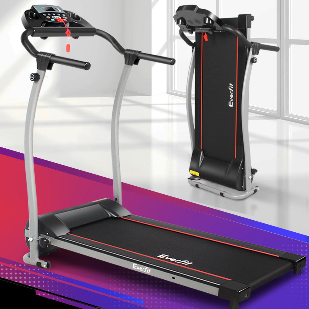 Hlpmedical Everfit electric foldable treadmill for home gym, showing running belt and control panel for fitness exercise.