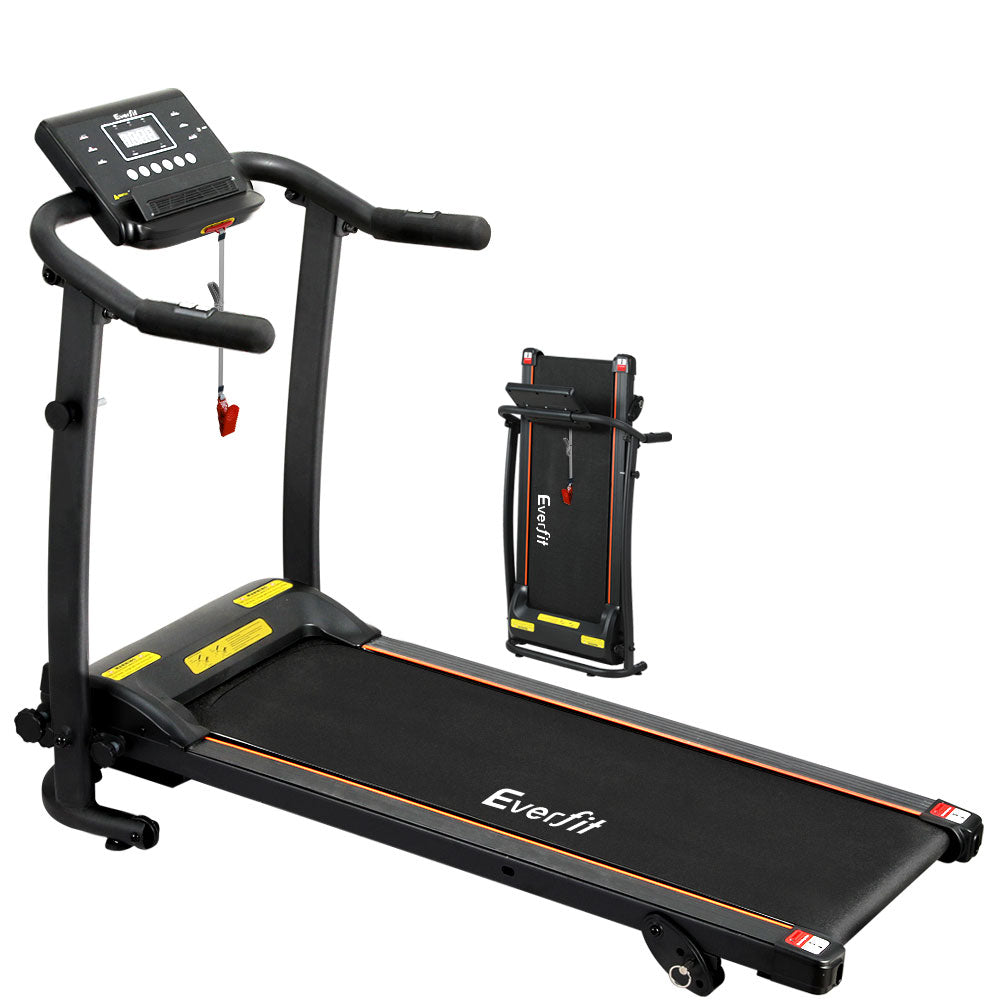 Everfit electric foldable treadmill by Hlpmedical for home gym workouts, featuring a 370mm running surface and modern design