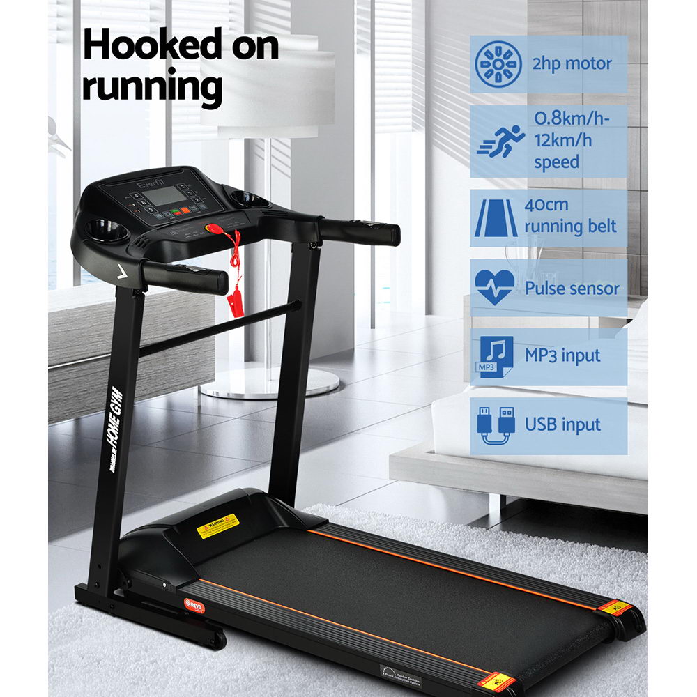 Everfit electric foldable treadmill by Hlpmedical, compact home gym exercise machine with a 400mm running belt for fitness workouts.