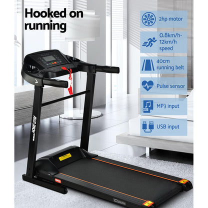 Everfit electric foldable treadmill by Hlpmedical, compact home gym exercise machine with a 400mm running belt for fitness workouts.