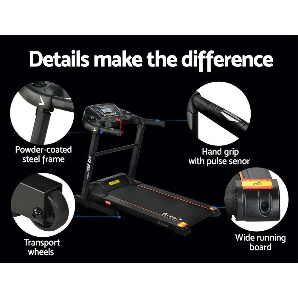 Everfit electric foldable treadmill by Hlpmedical, home gym exercise machine with 400mm running belt for fitness workouts.
