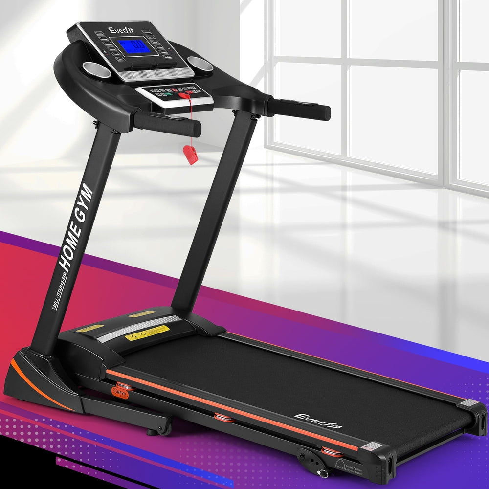 Everfit electric treadmill by Hlpmedical for home gym workouts, featuring hydraulic components and a 420mm running deck.