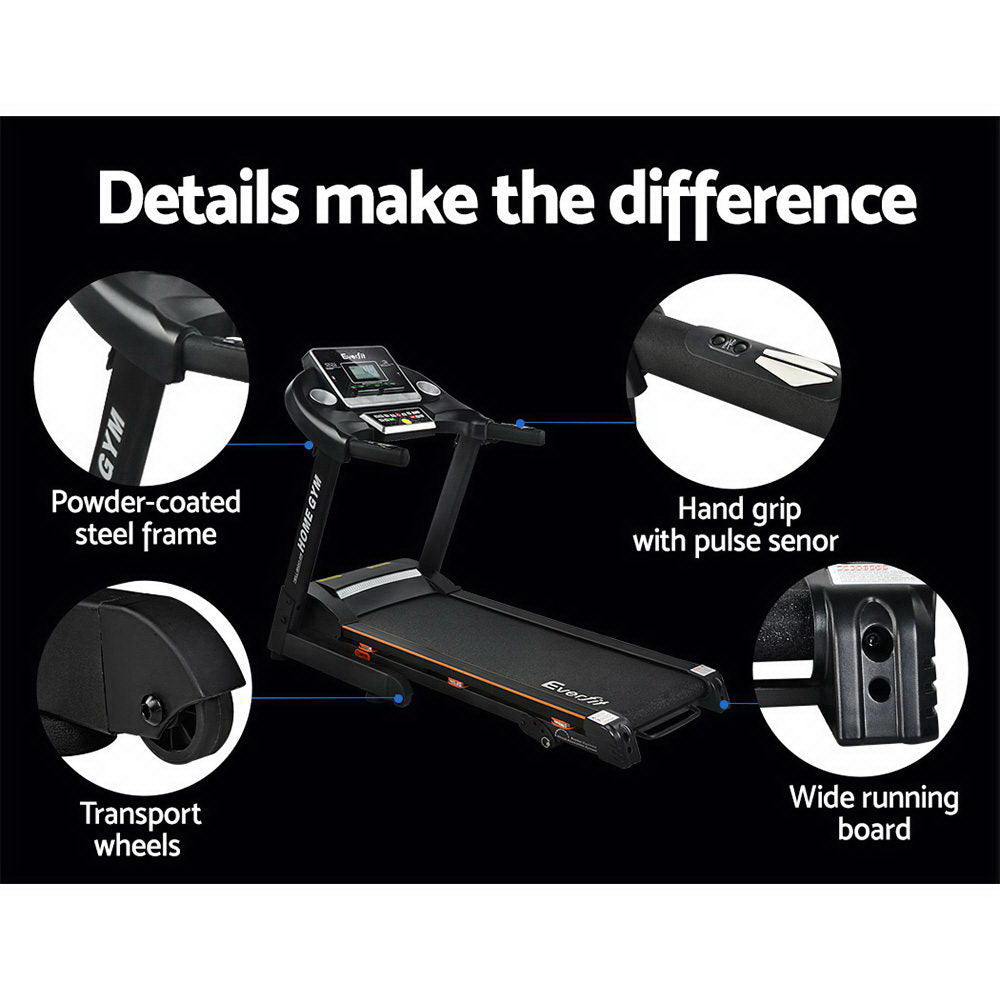 Everfit electric treadmill by Hlpmedical for home gym fitness, featuring hydraulic design and 420mm running surface.