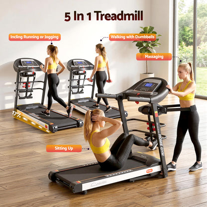 Everfit electric treadmill by Hlpmedical with a running belt, control panel, and built-in massager for home gym fitness.