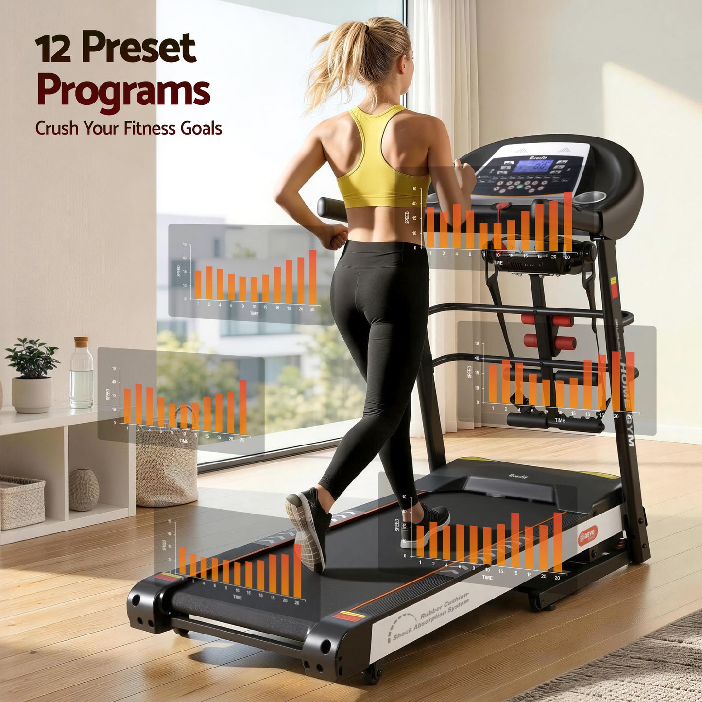 Everfit electric treadmill by Hlpmedical for home gym workouts with built-in massager, 450mm wide running surface.