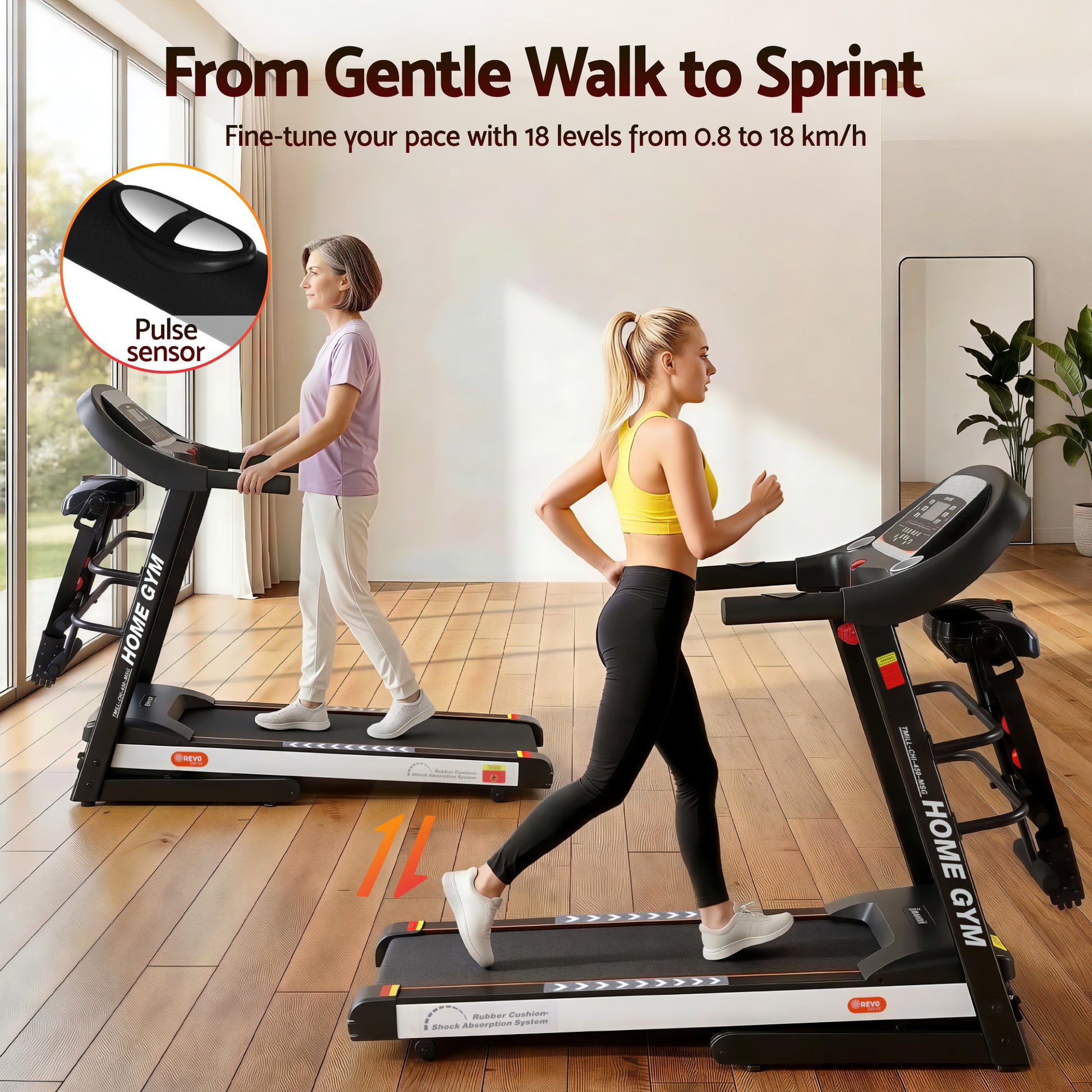 Everfit electric treadmill by Hlpmedical for home gym fitness, featuring a 450mm running belt and integrated massager.