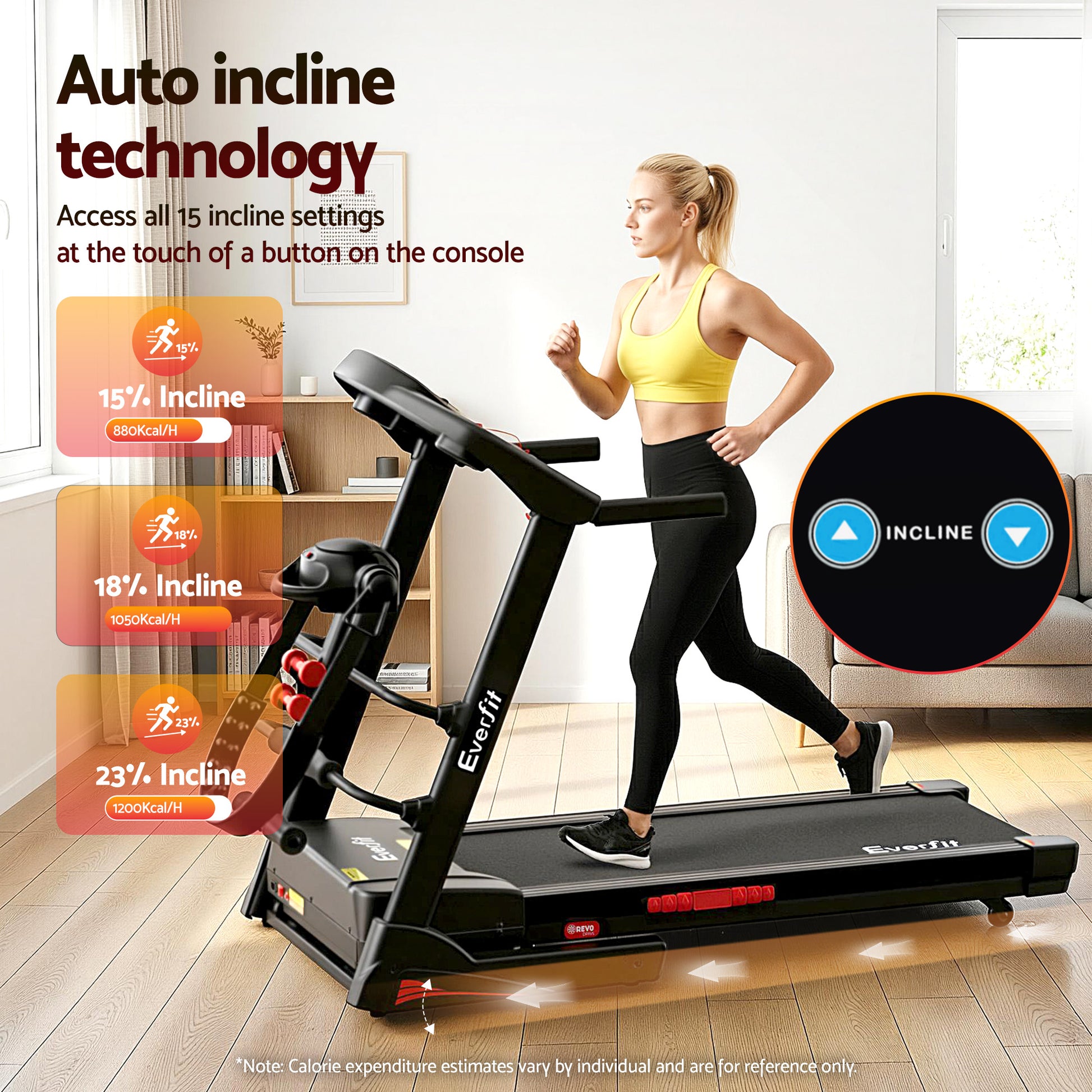 Everfit electric treadmill by Hlpmedical with built-in massager, 480mm wide running surface for home gym fitness.
