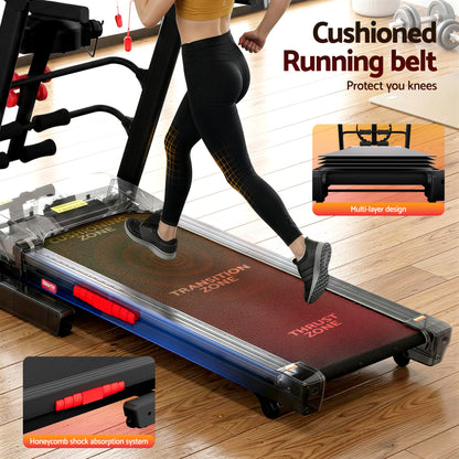 Hlpmedical Everfit electric treadmill for home gym workouts with built-in massager, 480mm wide running surface for fitness exercise.