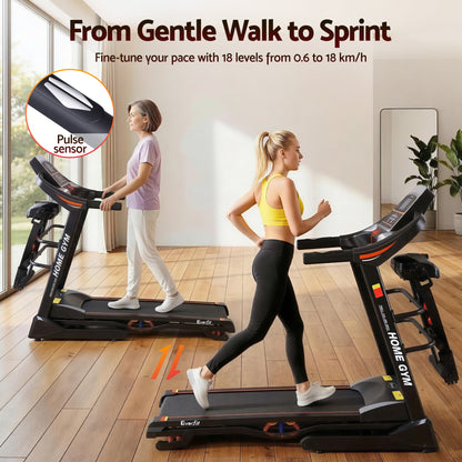 Everfit electric treadmill by Hlpmedical for home gym workouts, featuring a 480mm wide running belt and built-in massager.
