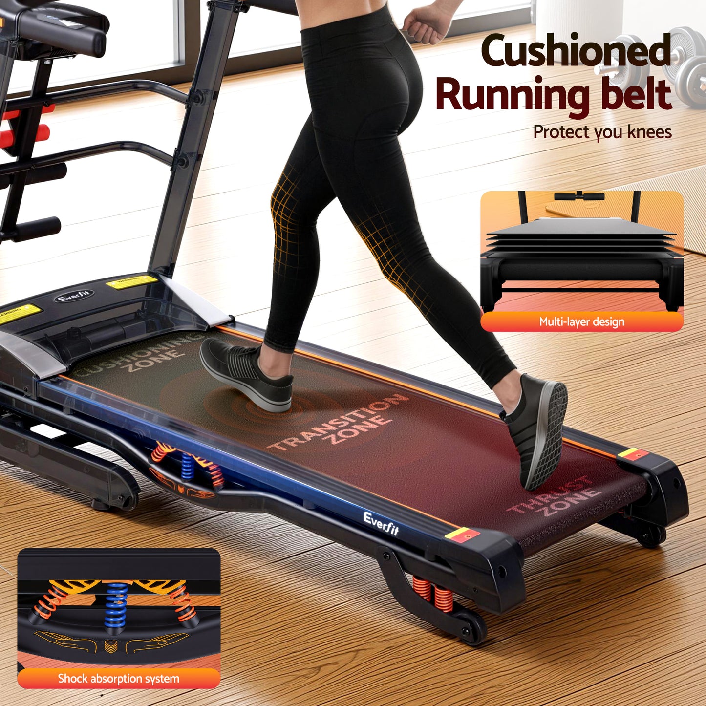 Everfit electric treadmill by Hlpmedical with a 480mm running deck, home gym exercise machine with built-in massager.