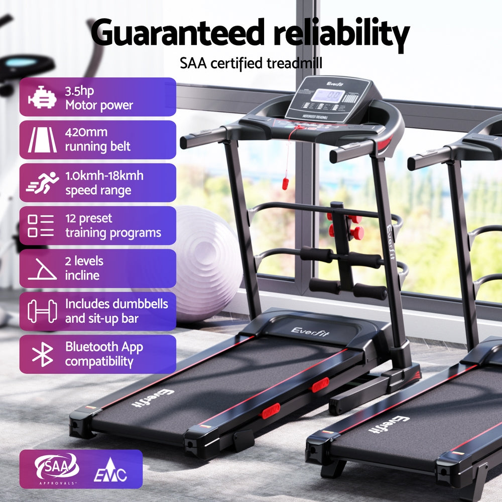 Everfit electric treadmill by Hlpmedical with sit-up bar for home gym fitness, featuring a 420mm running deck.