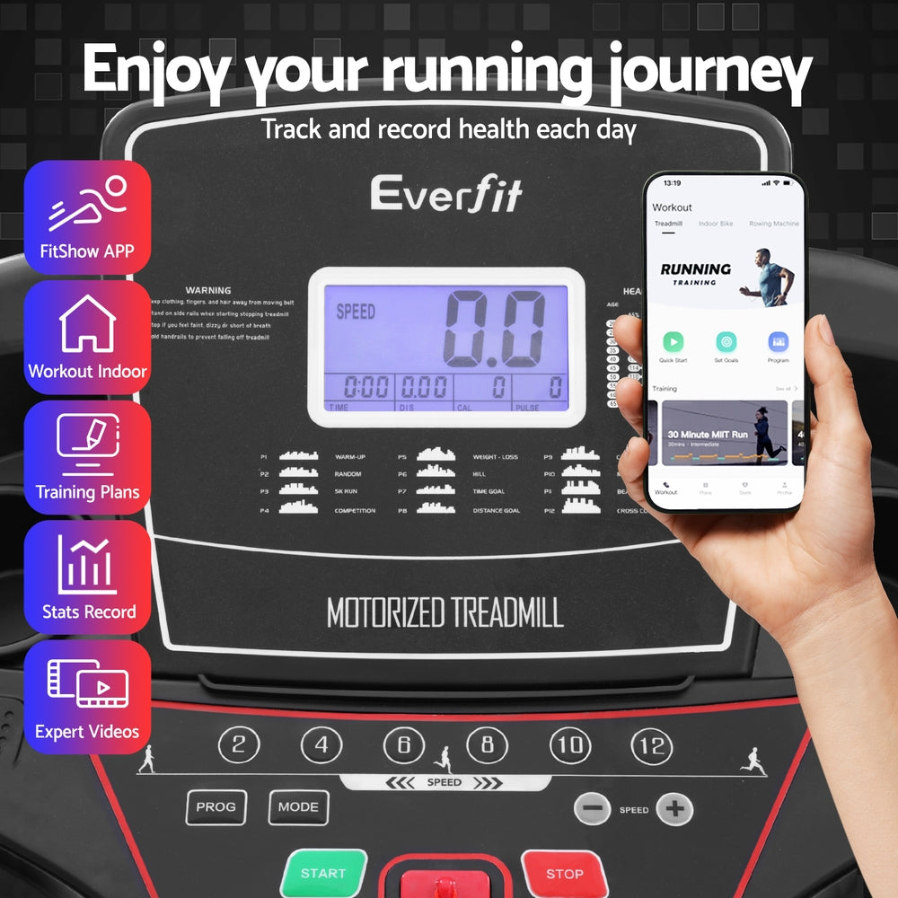 Everfit electric treadmill by Hlpmedical with sit-up bar, ideal for home gym workouts and fitness exercises.