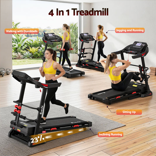 Everfit electric treadmill by Hlpmedical with sit-up bar for home gym workouts, featuring a 450mm wide running belt.