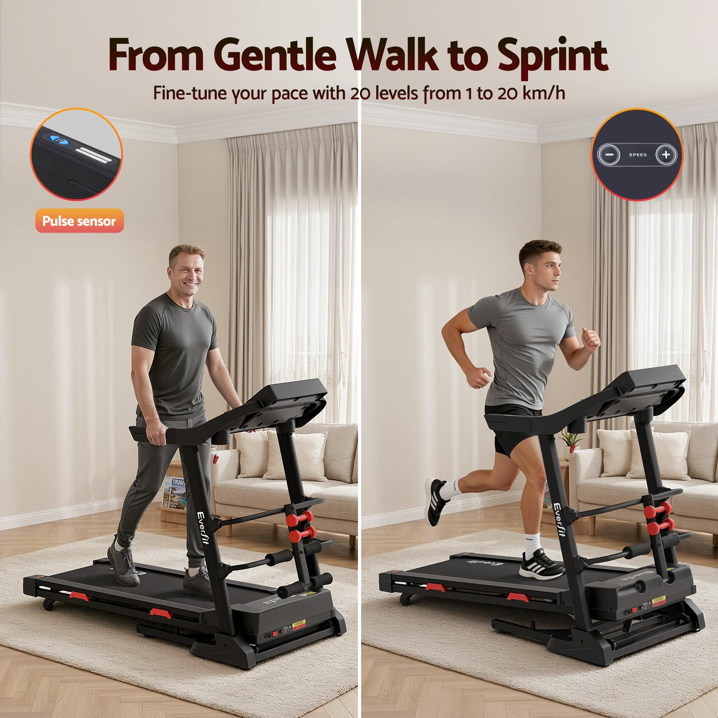 Everfit electric treadmill by Hlpmedical with sit-up bar, ideal for home gym fitness and cardio workouts.