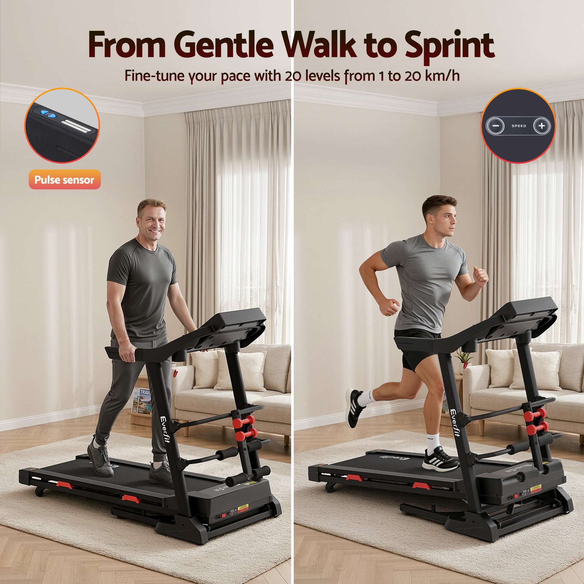 Everfit electric treadmill by Hlpmedical with sit-up bar, ideal for home gym fitness and cardio workouts.