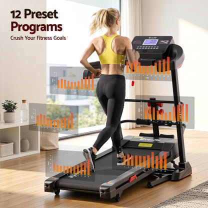 Everfit electric treadmill by Hlpmedical with sit-up bar, 450mm wide, ideal for home gym fitness and exercise routines.