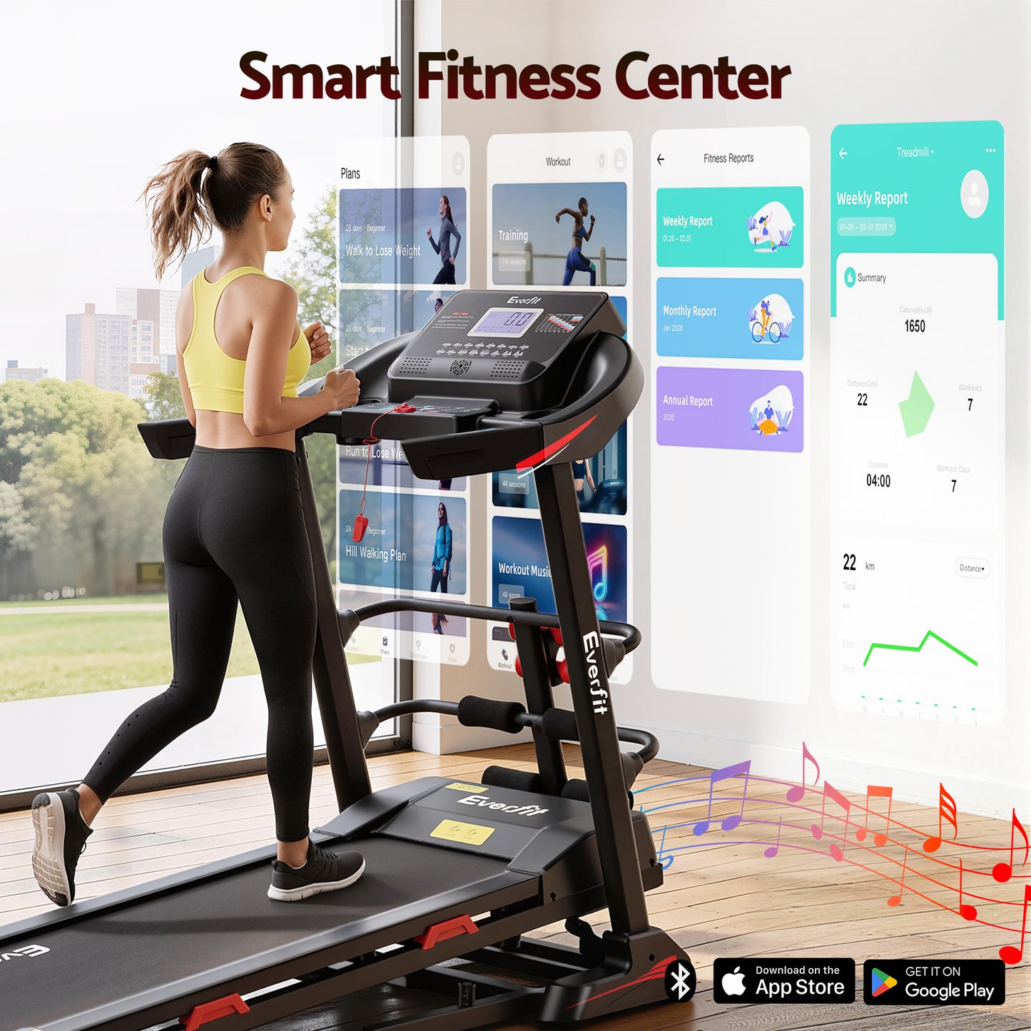 Everfit electric treadmill by Hlpmedical with sit-up bar for home gym fitness exercise, 450mm width.