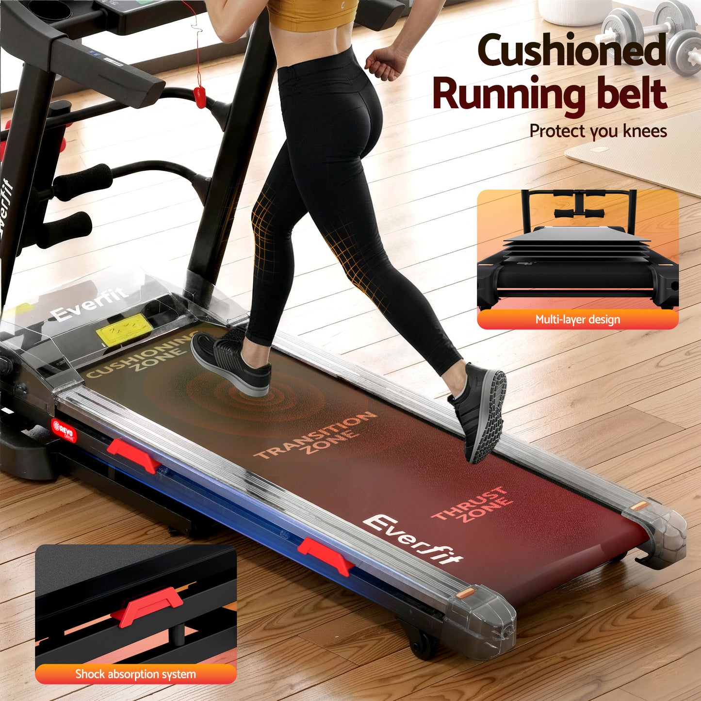 Everfit electric treadmill by Hlpmedical with sit-up bar for home gym and fitness exercises, featuring a 450mm belt width.