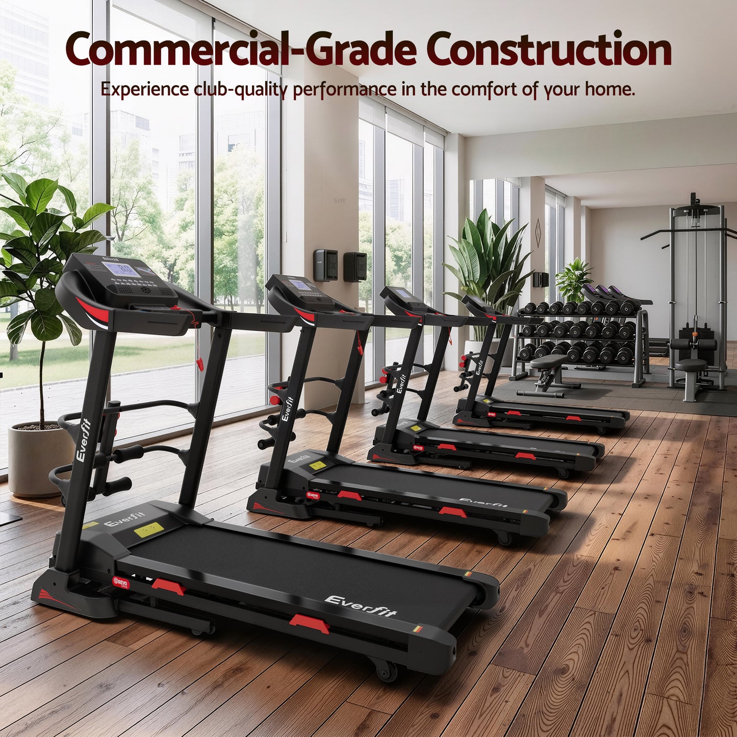 Everfit electric treadmill by Hlpmedical with sit-up bar for home gym fitness, featuring a 450mm walking belt and sturdy design.