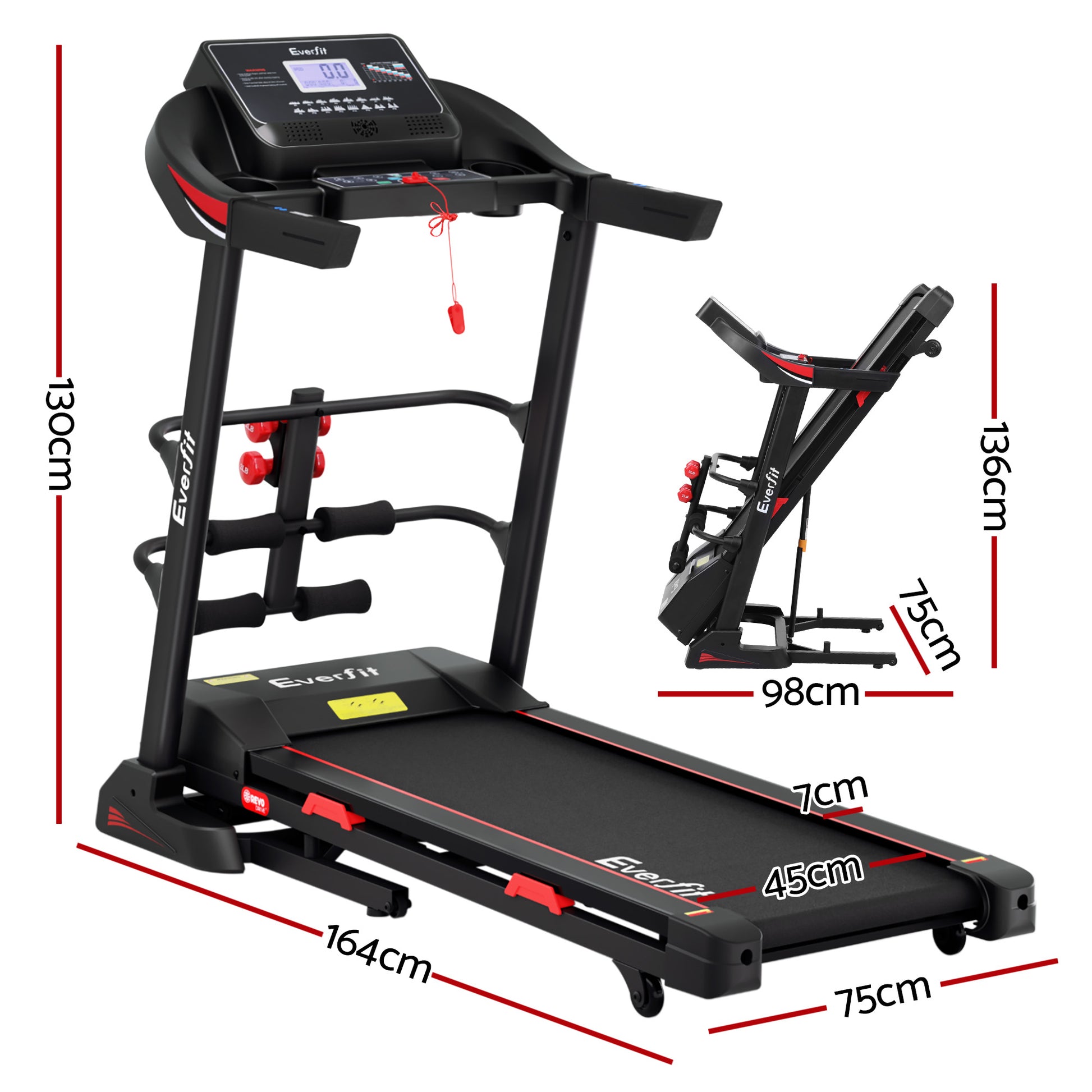 Everfit electric treadmill by Hlpmedical with sit-up bar, suitable for home gym and fitness exercise routines.