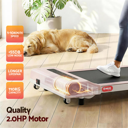 Everfit electric treadmill walking pad in pink, compact under-desk design for home gym and fitness exercises.
