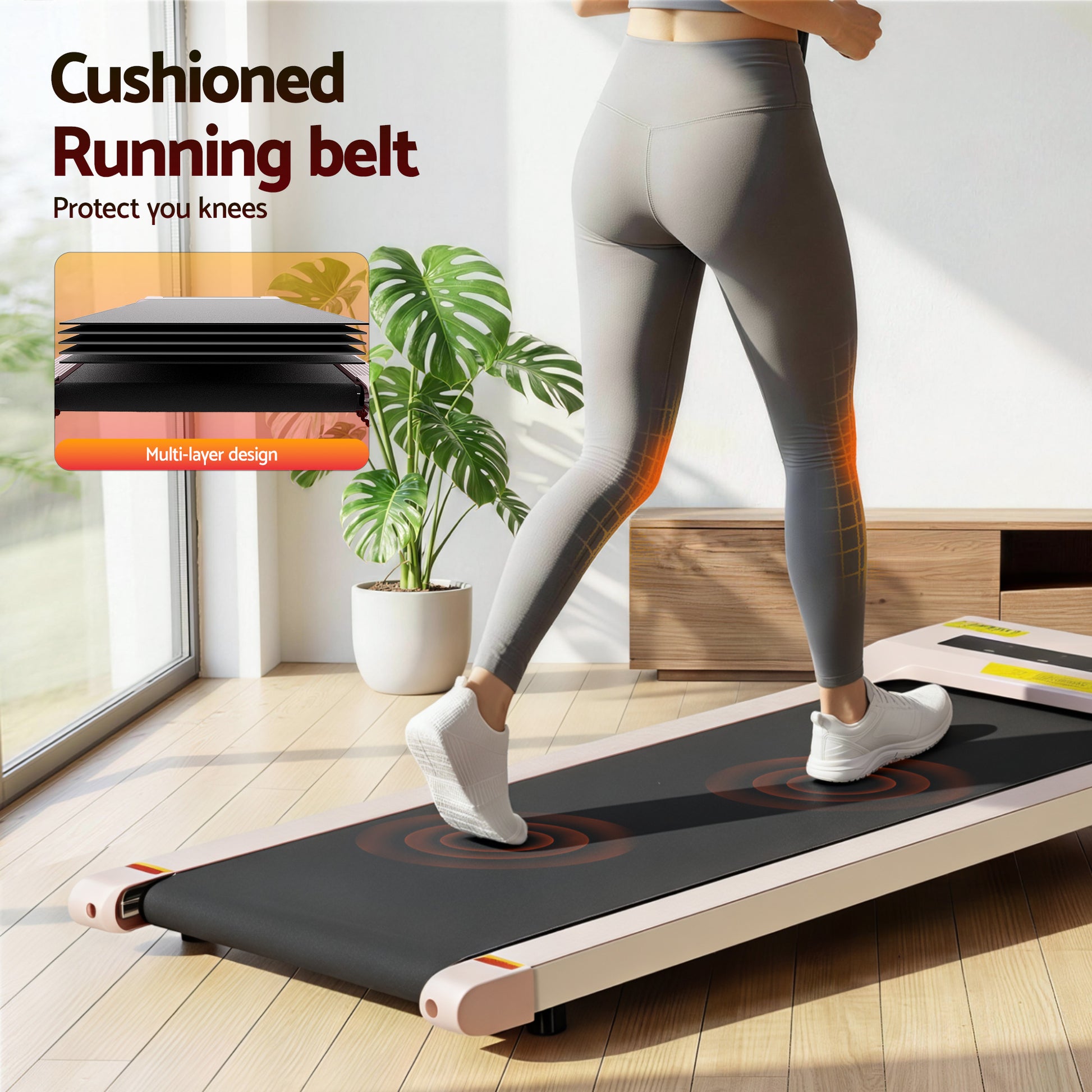 Pink Everfit electric treadmill walking pad designed for home gym use, featuring a 360mm width for under-desk fitness workouts.