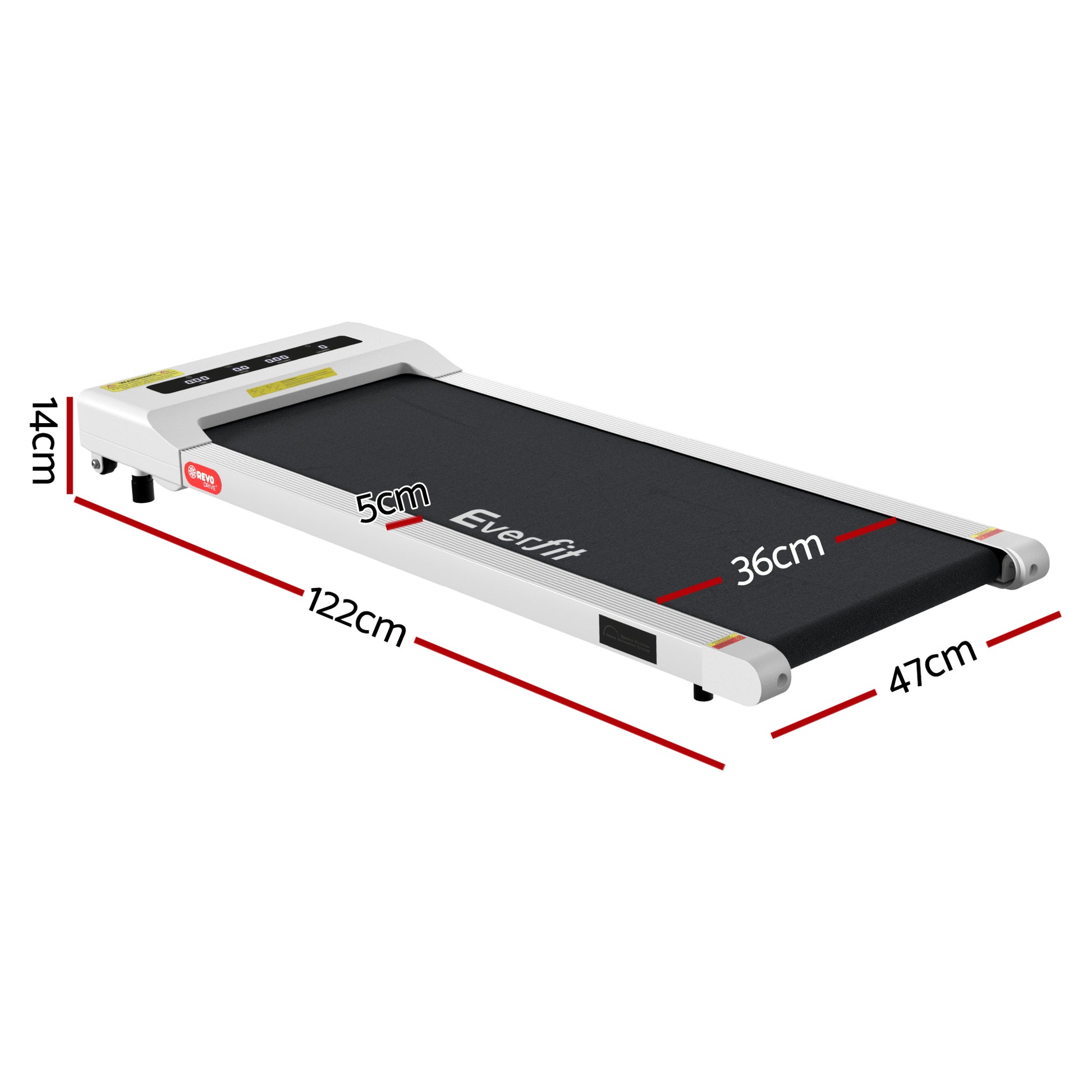 Everfit electric treadmill walking pad in white, compact 360mm under-desk gym fitness equipment for home exercise.