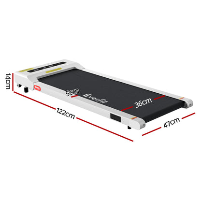 Everfit electric treadmill walking pad in white, compact 360mm under-desk gym fitness equipment for home exercise.