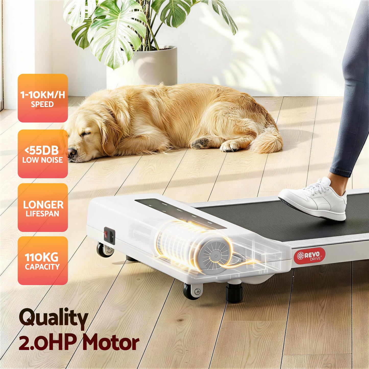 White Everfit electric treadmill walking pad for home gym, compact 360mm width, suitable for under desk exercise by Hlpmedical.