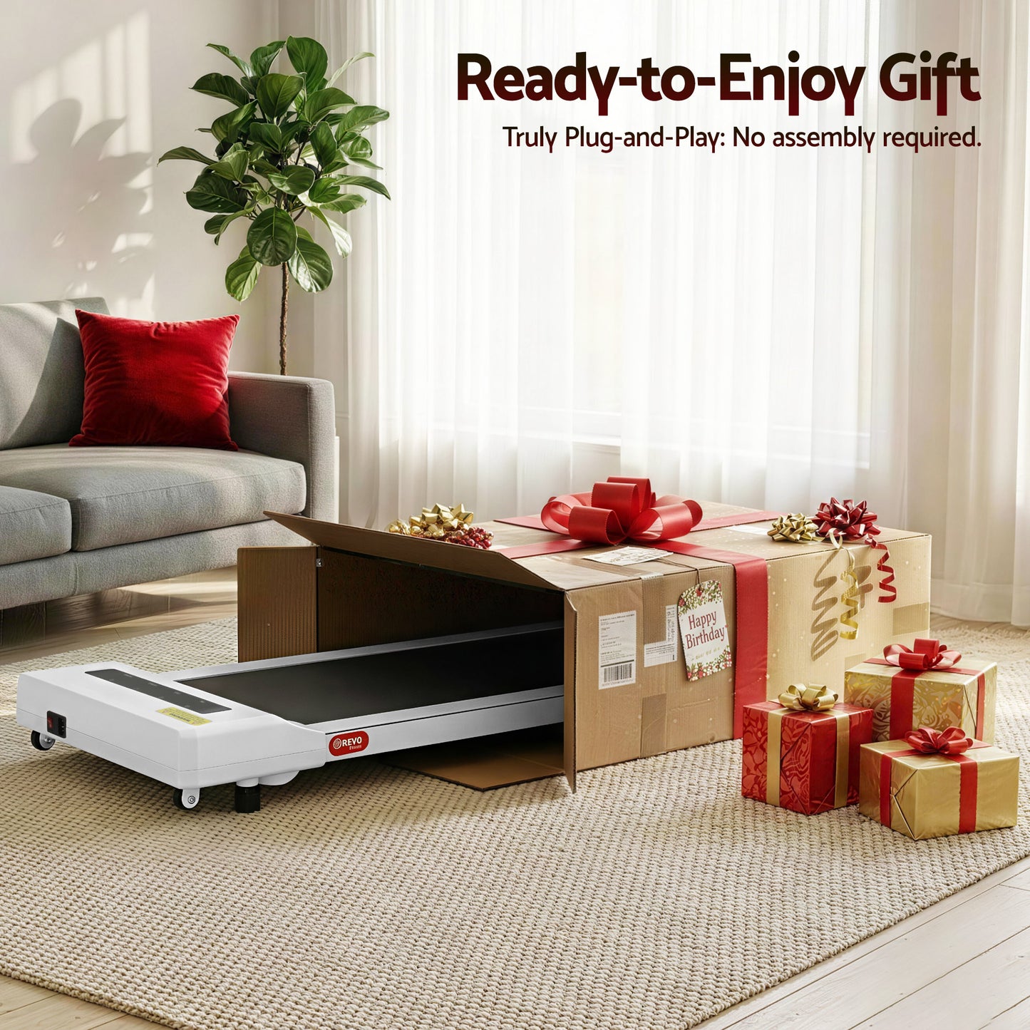 Everfit electric treadmill walking pad in white, compact design for home gym and under-desk fitness, 360mm width from Hlpmedical.