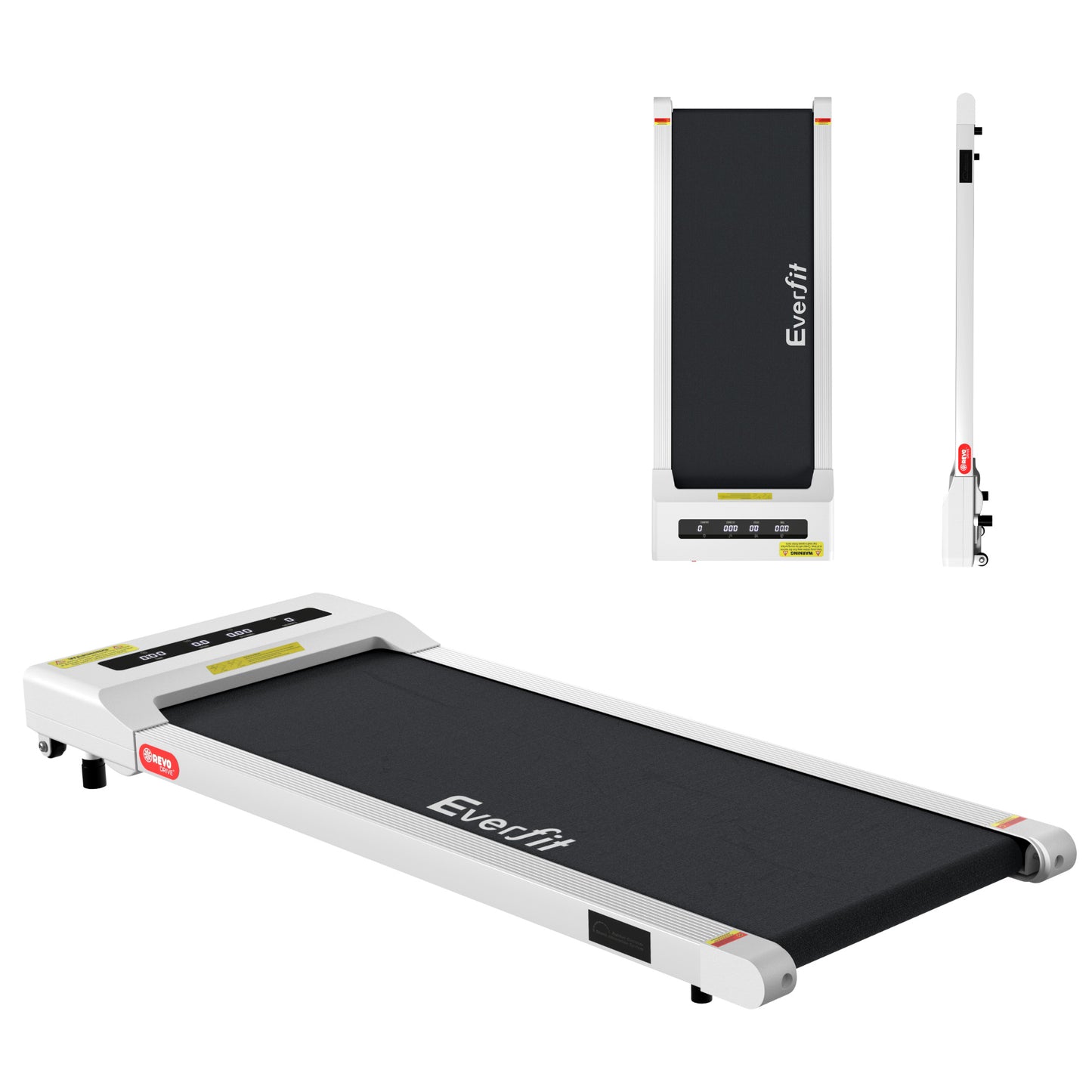 White Everfit electric treadmill walking pad for under desk use, compact 360mm width, ideal for home gym fitness workouts.