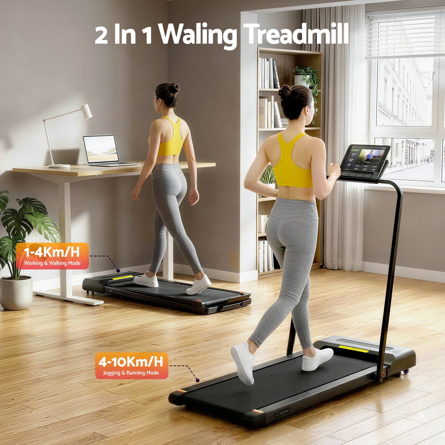 Black Everfit electric treadmill walking pad for under-desk home gym, 380mm wide, suitable for fitness and exercise.