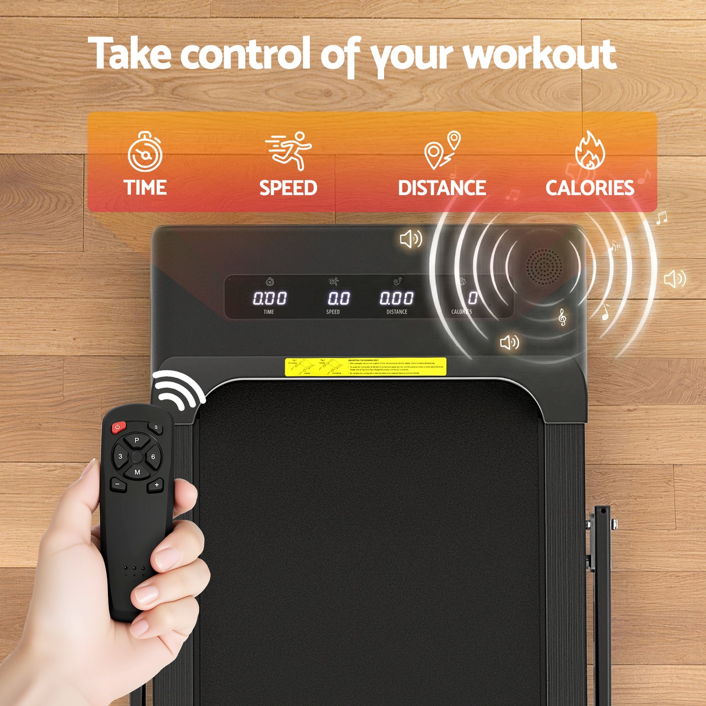 Black Everfit electric treadmill walking pad with 380mm width, designed for under-desk home gym fitness by Hlpmedical.